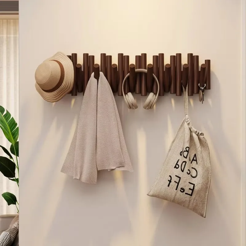 Solid Wood Coat Rack Wall-mounted Clothing Storage Racks Entrance Hall Clothes Organizer Rack Multifunctional Scarf Hanging Hook