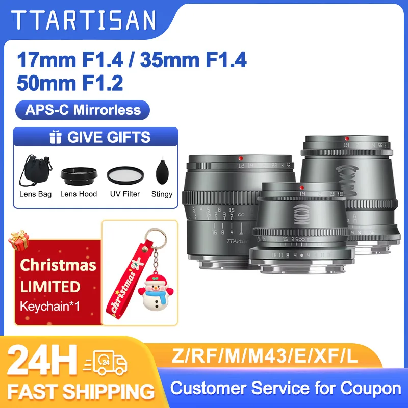 TTArtisan 17mm F1.4 35mm F1.4 50mm F1.2 APS-C Manual Focus Portrait Photography Lens for Sony E Fuji X Canon M RF M43 Nikon Z L