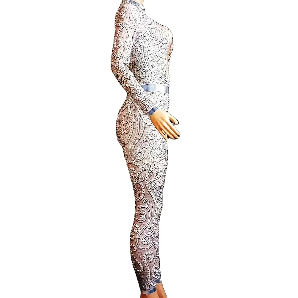 

Women Sparkling Rhinestone Body Suits 2025 Long Sleeve Skinny Stretch Nightclub Jumpsuits DJ Singer Drag Queen Costumes