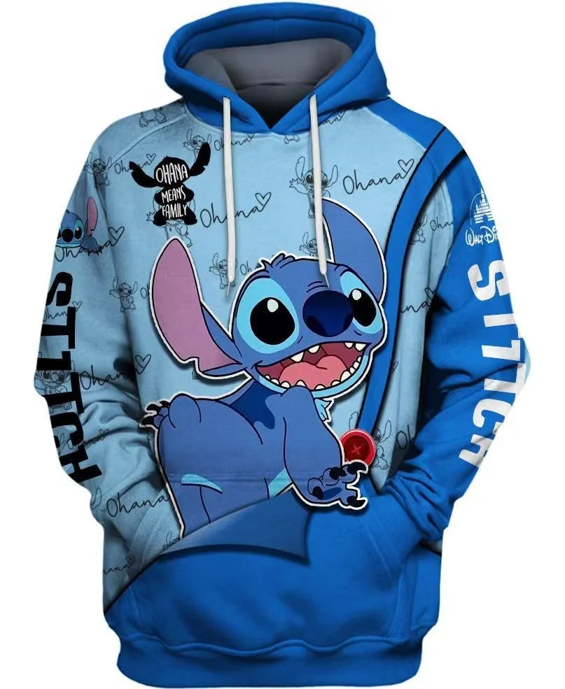 MINISO Disney Classic Boy Cartoon Cute Animation Stitch 3D New Printed Sweater Hooded Long Sleeve Top New Loose Pullover Clothes