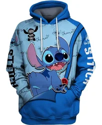 MINISO Disney Classic Boy Cartoon Cute Animation Stitch 3D New Printed Sweater Hooded Long Sleeve Top New Loose Pullover Clothes