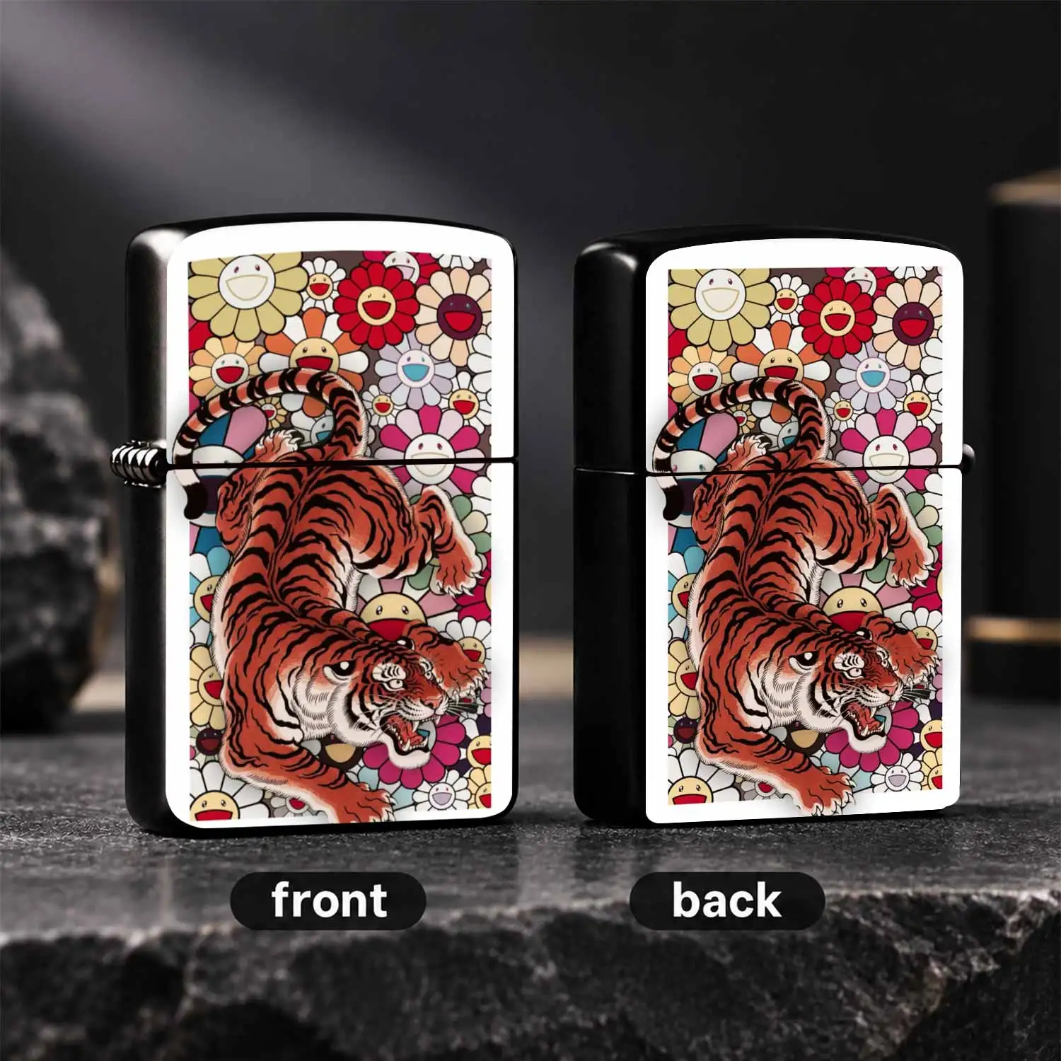 Creative Smiling Sunflower Tiger Pattern Lighter, Aesthetic Artistic Print Portable Igniter for Daily Multi-scene Use, Unique Cool Decorative Gift for Friends Art LoversDisplay A Humorous And Interesting Lighter
