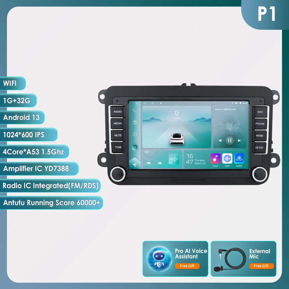2 Din Android 12 Autoradio Voor Vw Polo Golf 5 6 Plusat Pass B6 Jetta Tiguan Touran Sharan Scirocco Caddy Seat Carplay Auto Rds