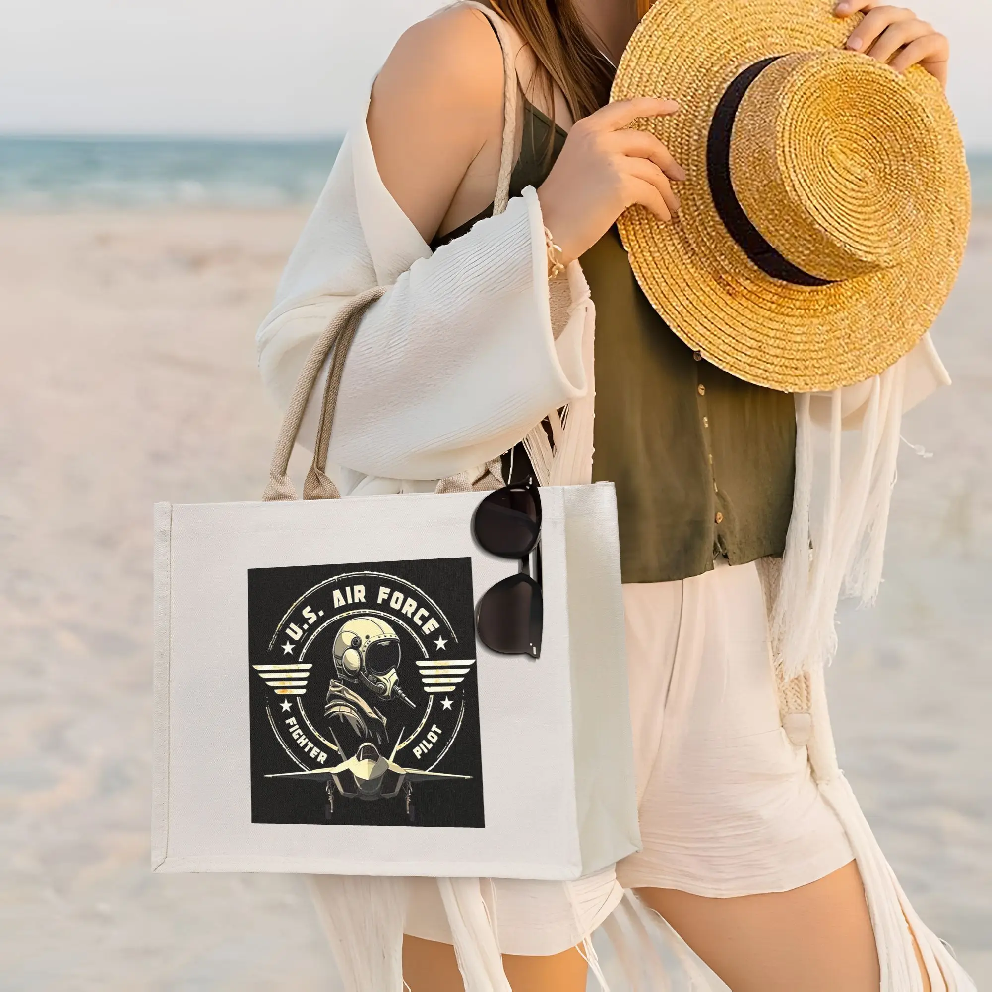 

Винтажные сумки для покупок в стиле военной авиации ВВС США, холщовая сумка-тоут для девочек, дорожная сумка через плечо