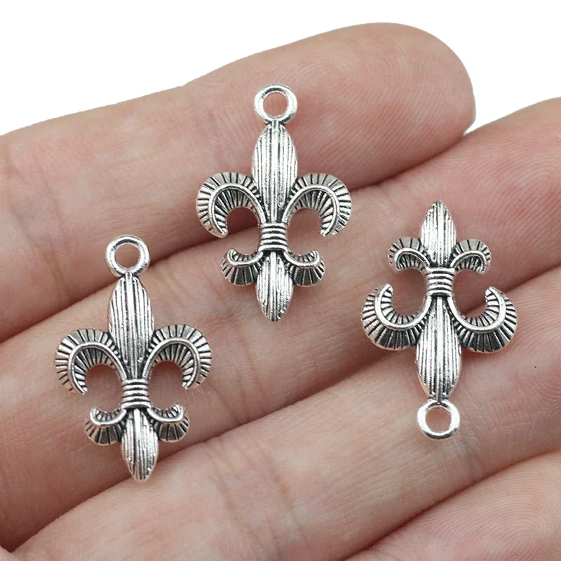 Newest 15Pieces 14*23mm Mixed Alloy Antique Silver Color Fleur de lis Charms Earring  Pendant Accessory For DIY Jewelry Making