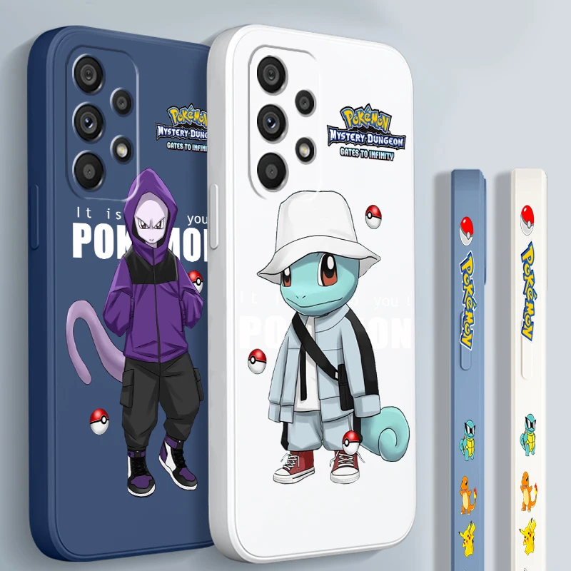 Pokemon Mewtwo Cute Squirtle Liquid Left Rope For Samsung A53 A52 S A33 A32 A51 A71 A21S A13 A73 A50 A72 A23 A12 5G Funda