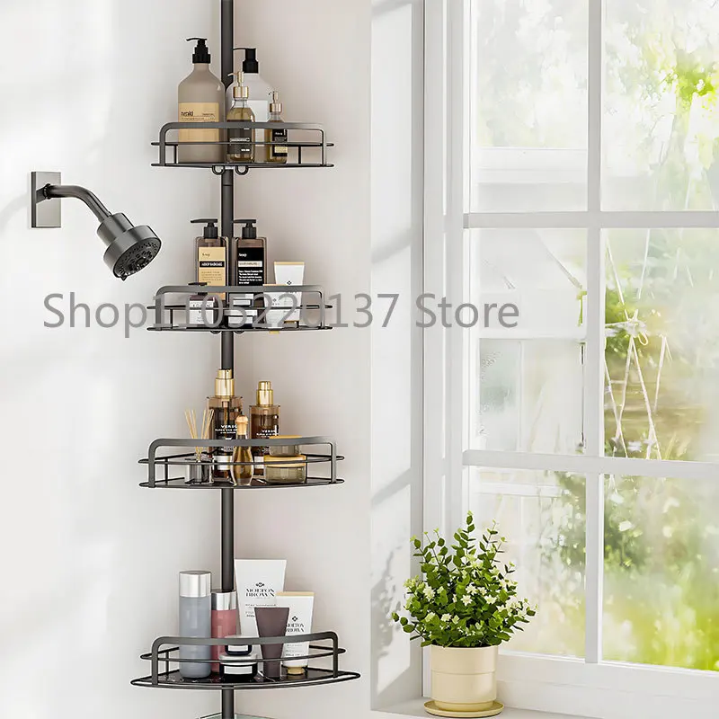 Bathroom Adjustable 4-layer floor-to-ceiling bath rack Metal toilet Corner telescopic shower organizer