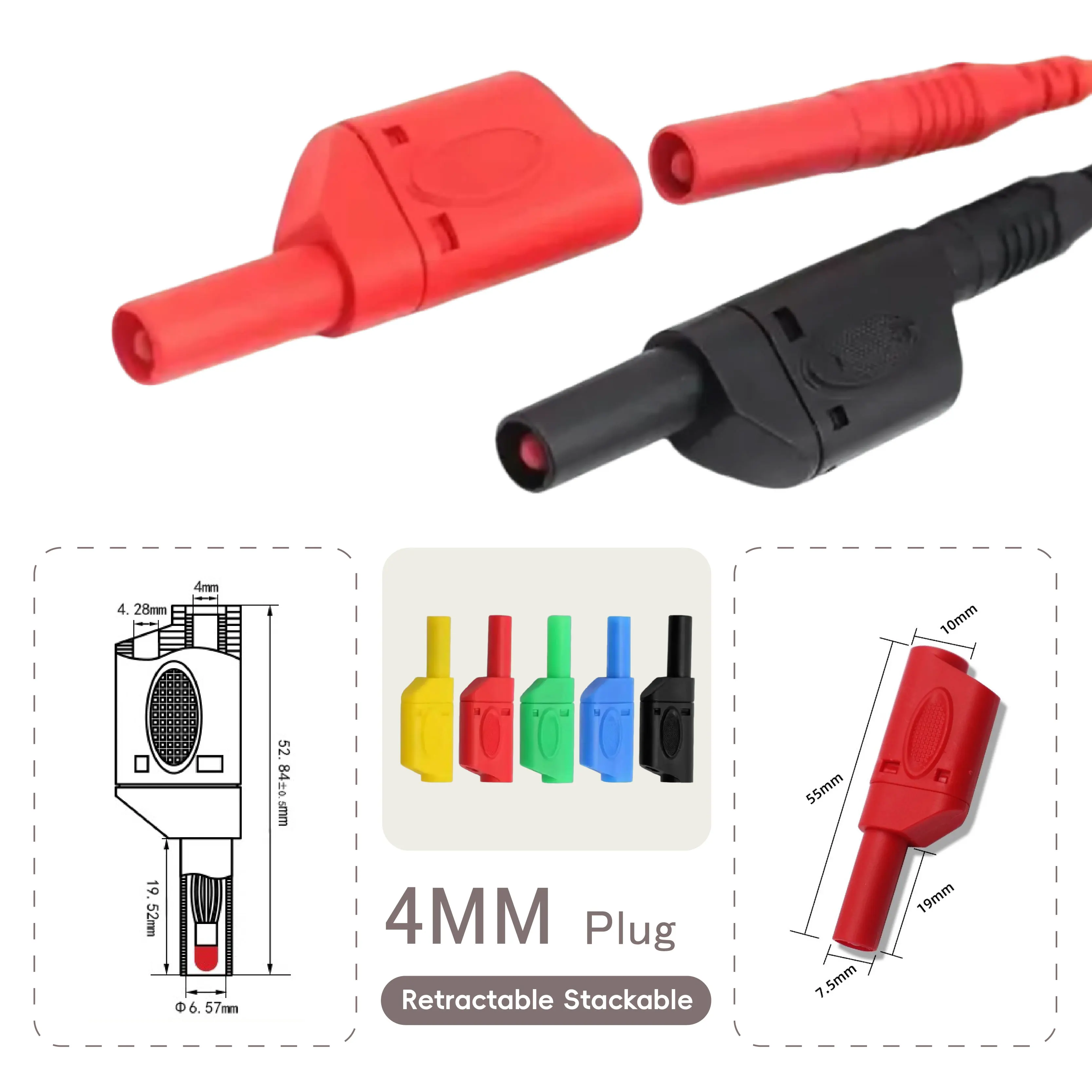 

4mm Stackable Banana Plug Retractable Sheath Solder Terminals High Voltage Test Lead Connector