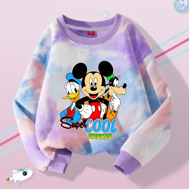 Mickey Mouse Disney Child T-shirt Long-sleeved Tops Kids Bottoming Shirts Crewneck Girls Boys Clothes Sweatshirt Pullover Blouse