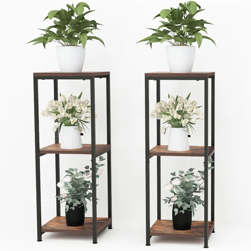 

Plant Stand for Indoor, Tall Metal Shelf with Square Wooden Board, 3 Tier Display Rack for Multiple Plants, 32 Inch Tiered