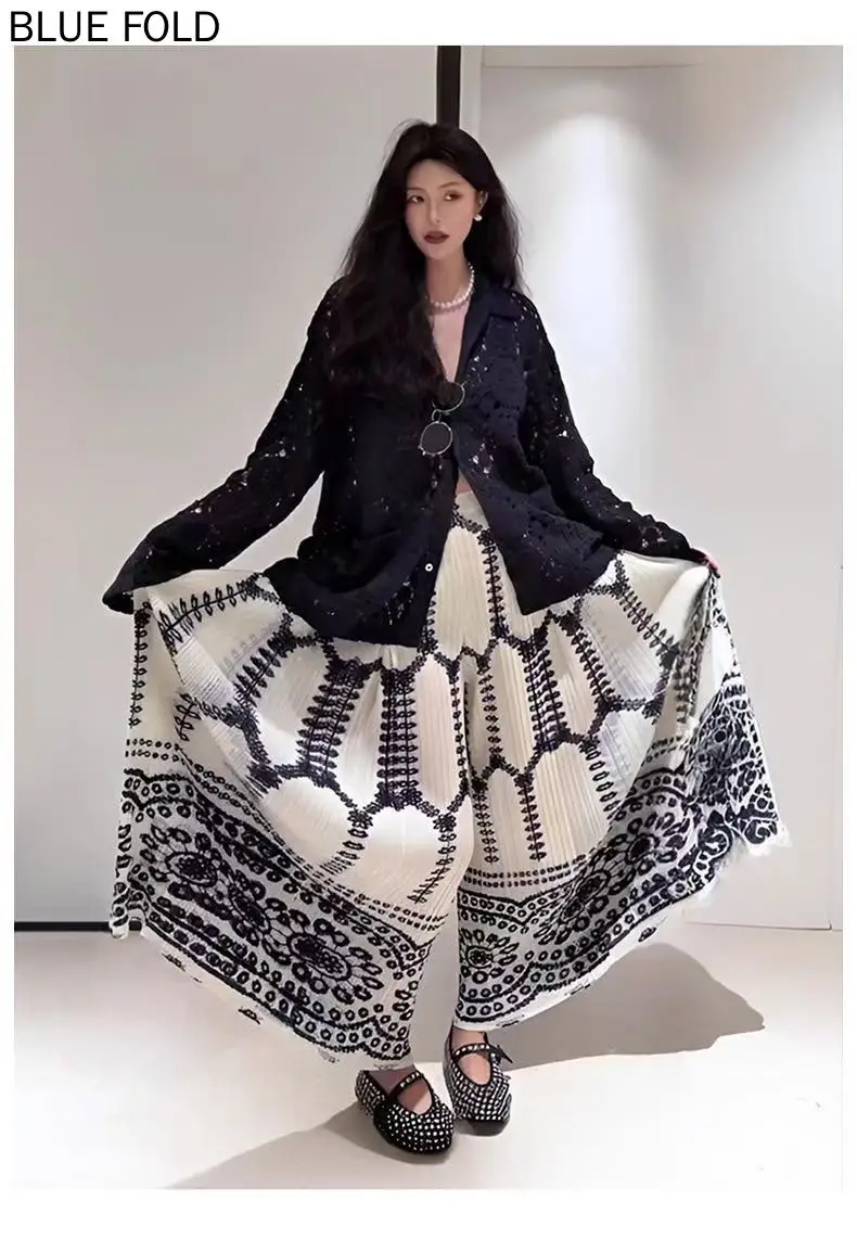 MIYAK Wide-legged Pants Women Ethnic Style Fashion Temperament Summer Comfortable Versatile Printed High Waist Drape Casual Pant