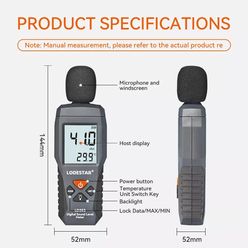 

LODESTAR LD353 Mini Audio Sound Level Meter 30-130dB Decibel Monitor Noise Measurement Instrument DB Meter