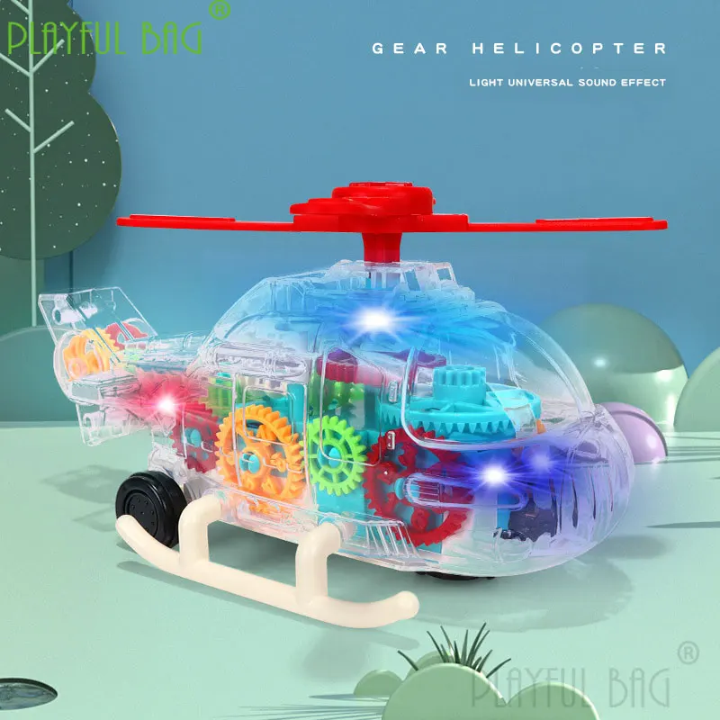 Christmas Gift New Electric Universal Transparent Gear Helicopter Light Music Model Children\'s Toys Interaction Time VD101