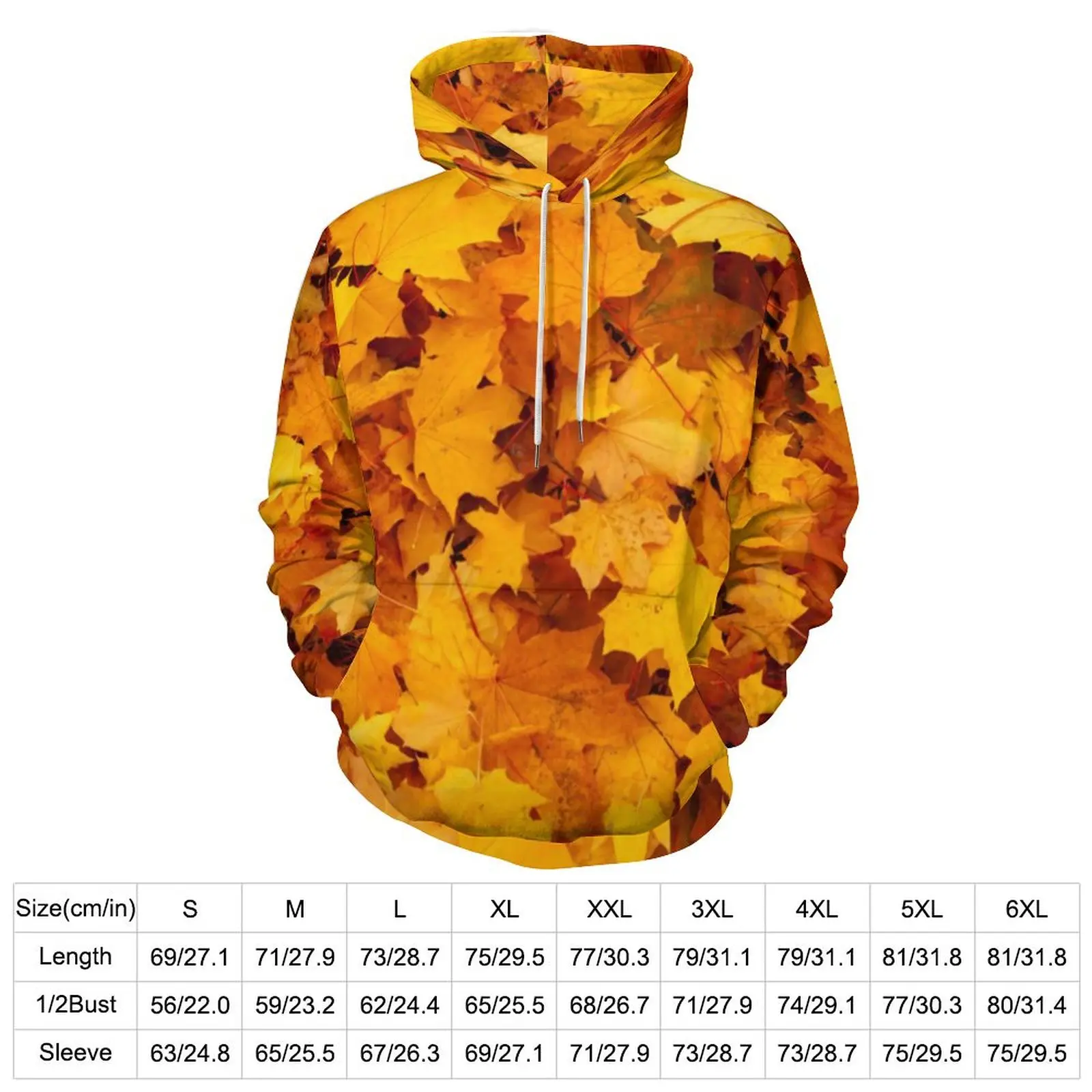 Golden Leaves Hoodies Long Sleeve Maple Leaf Print Y2k Casual Hoodie Autumn Street Style Oversized Loose Hooded Sweatshirts