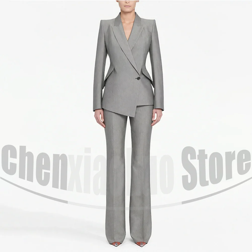 

Women's Gray Suit Set 2 Piece Fashion Office Smart Casual Outfit Trendy Stylish Party Prom Wedding Suits (Blazer+Pants)