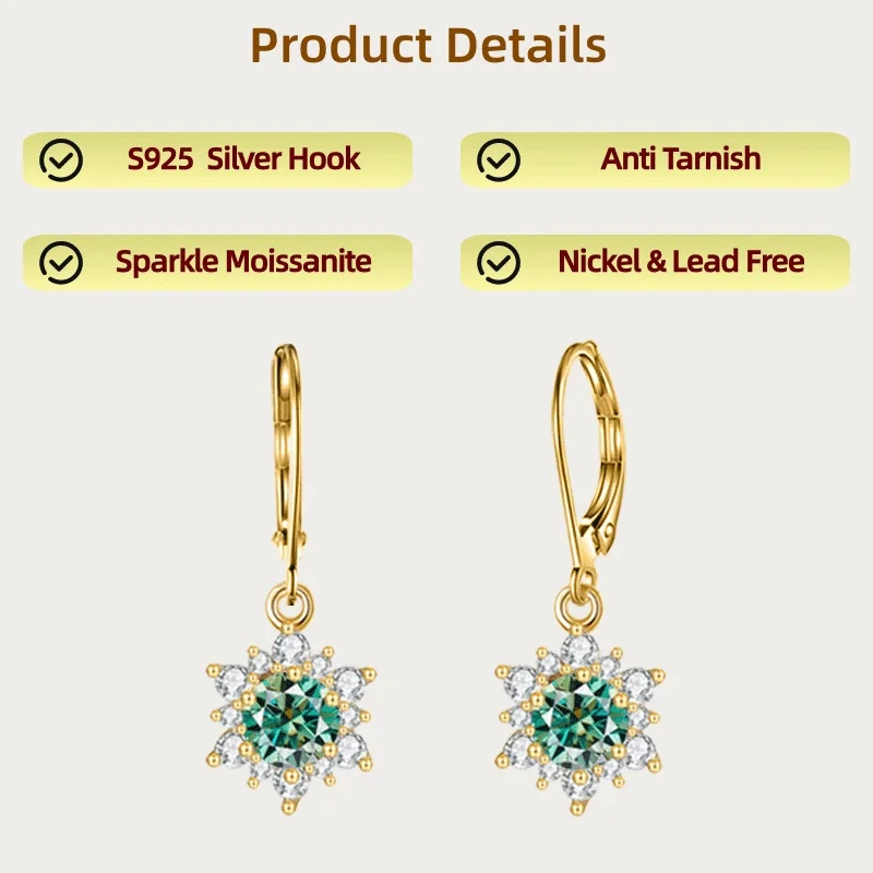 

LAMVOICE Jewelry for women, S925 sterling silver moissanite earrings, Christmas day gifts for her,j ewelry with gift box