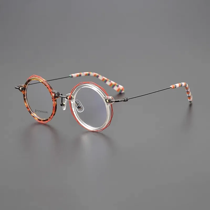 Ultralight titanium acetate retro round glasses frame men's and women's optical frames luxury brand prescription myopia glasses