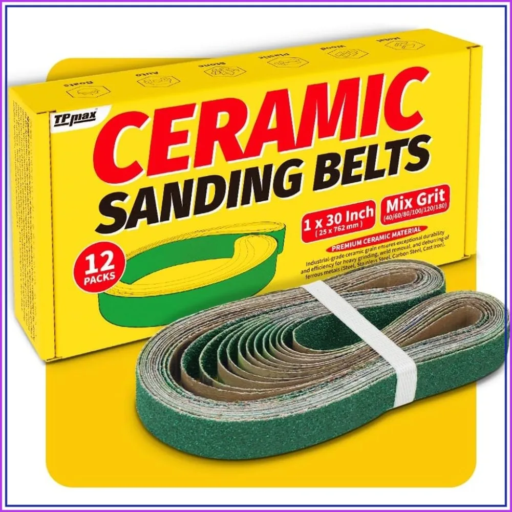 12-Pack 1x30 Zirconia Ceramic Sanding Belts, 6 Grits for Metal & Wood