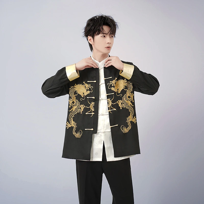 

Embroider Dragon Kungfu Jacket Shirt Tang Suit Clothes Men Big Size 3XL Chinese Hanfu Uniform New Male Outwear Long Sleeve