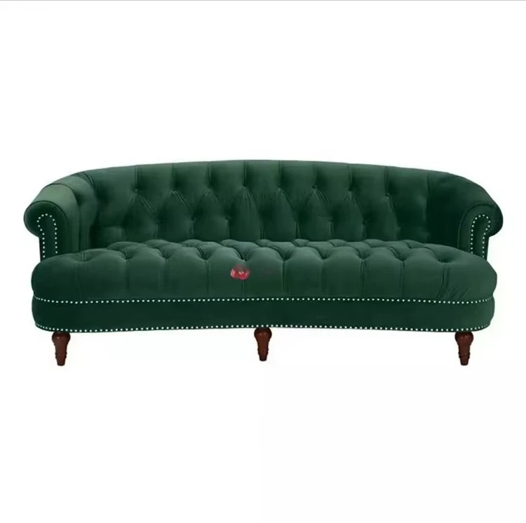 

* Customized Beauty Salon Lobby Furniture Blue Velvet Tufted Long Sofa Nordic Lounge Salon Couch