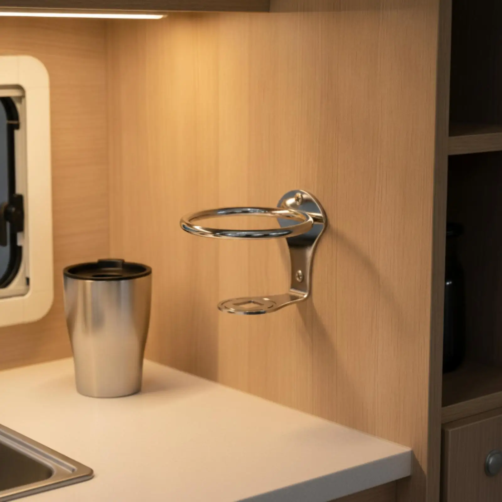 Stainless Steel Beverage Cup Holder Stainless Steel Loop Drink Holder Sturdy for Vehicle Interiors, Yachts, Campers