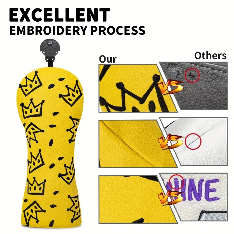 Чехол на голову для гольф-клуба Cheese Crown — ярко-желтый с черно-белым швейцарским сыром и дизайном Crown