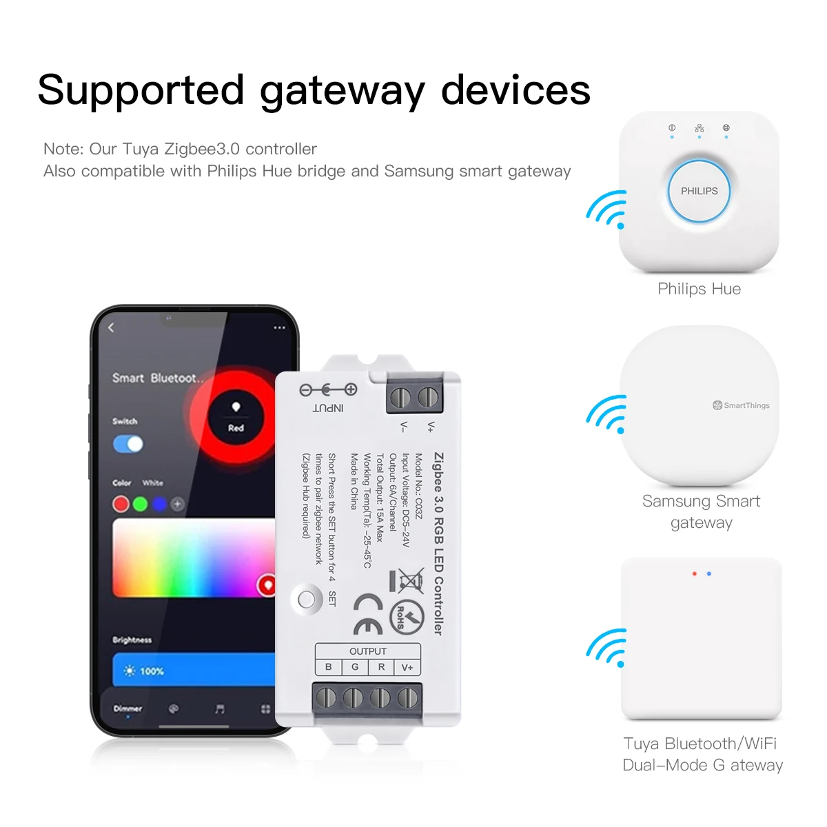 Imagem -05 - Zigbee-controlador Led Strip Light Controle de Voz Ponte Tuya Gateway Zigbee 3.0 2.4ghz dc 5v24v Cct Rgb Rgbw Rgbcct