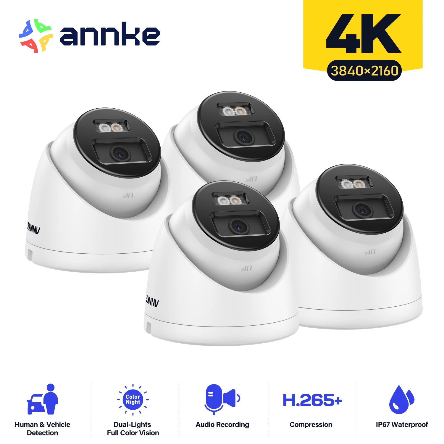 ANNKE 4K IP Camera Outdoor Indoor Weatherproof Turret 4K Video Surveillance Cameras Audio Recording CCTV Cameras 8MP POE Cameras