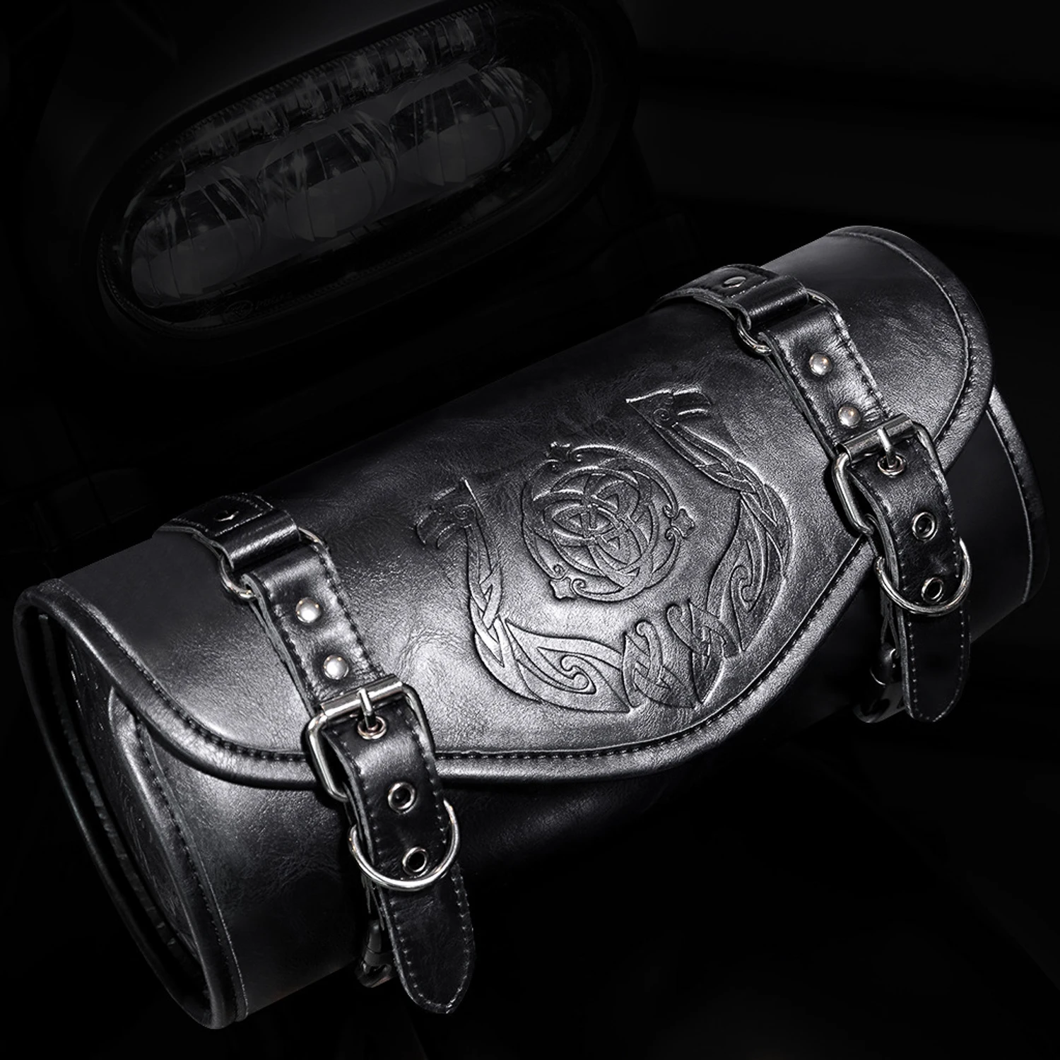 Retro Punk Motorcycle Saddle Bags PU Leather Side Luggage Bag with Cup Holder for Harley Biker