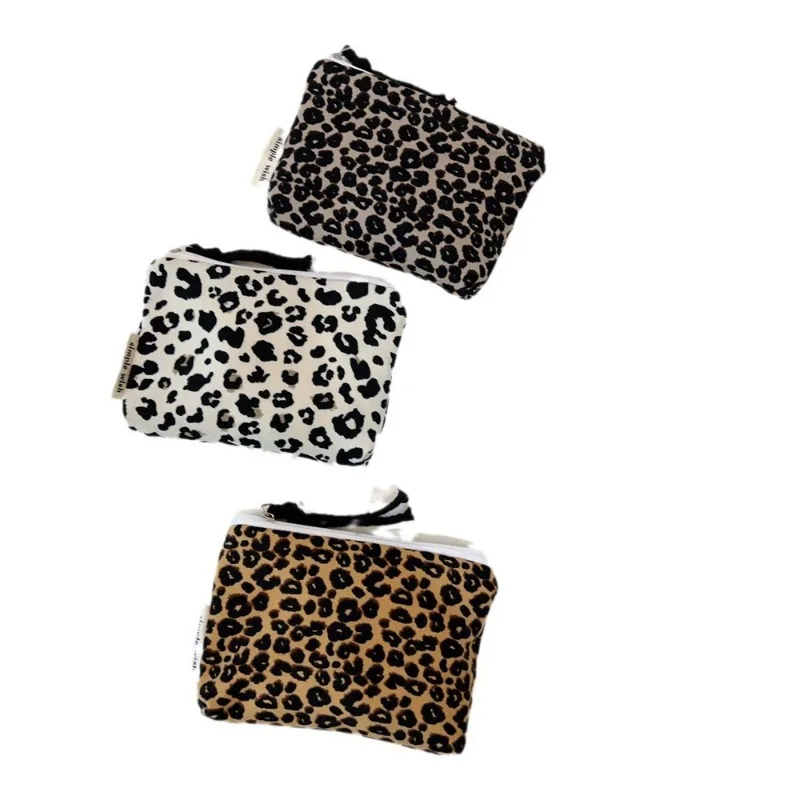 Retro Fashion Leopard Print Handbag Multifunctional Coin Bank ID Card Makeup Case Portable Travel Phone Hair Clip Storage Bag