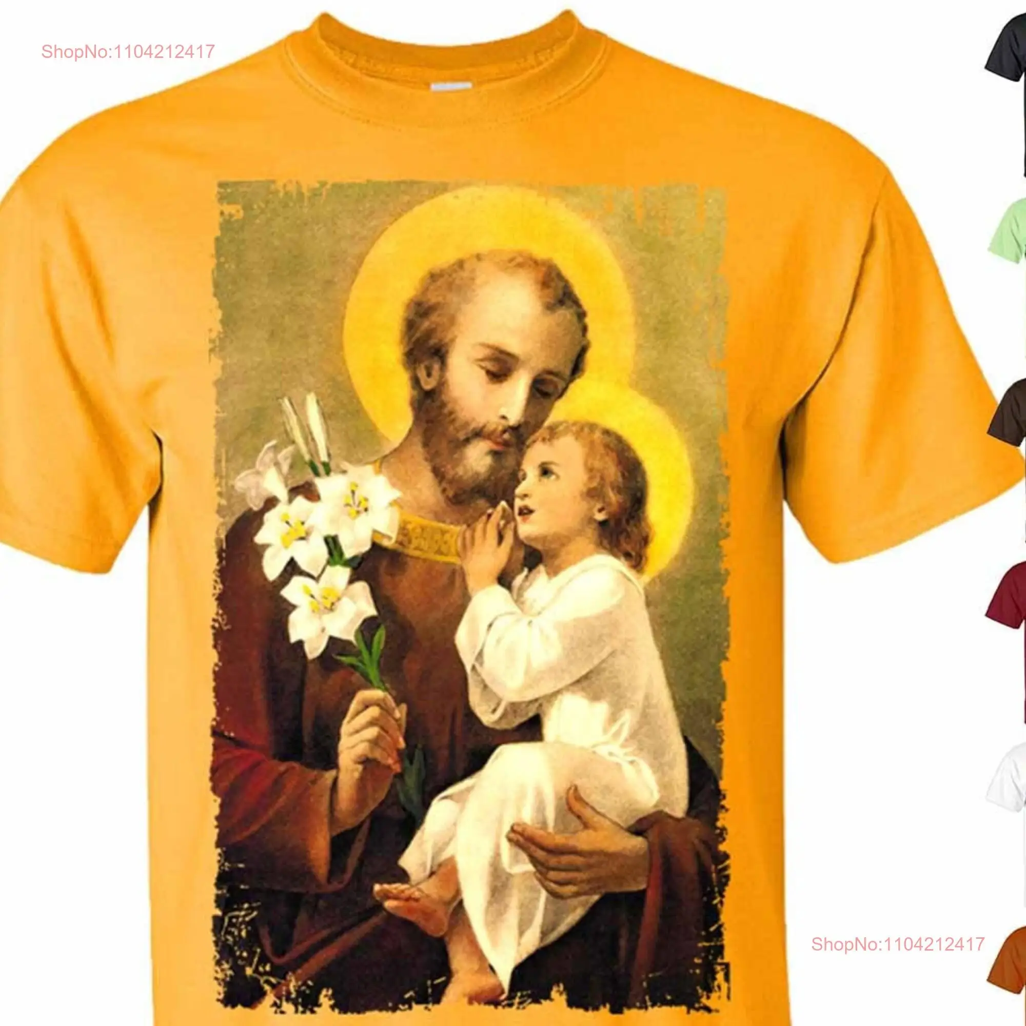 Camiseta con estampado de San José con bebé Jesús V2 DTG para hombre S M L XL 2XL 3XL 4XL 5XL de manga larga o corta