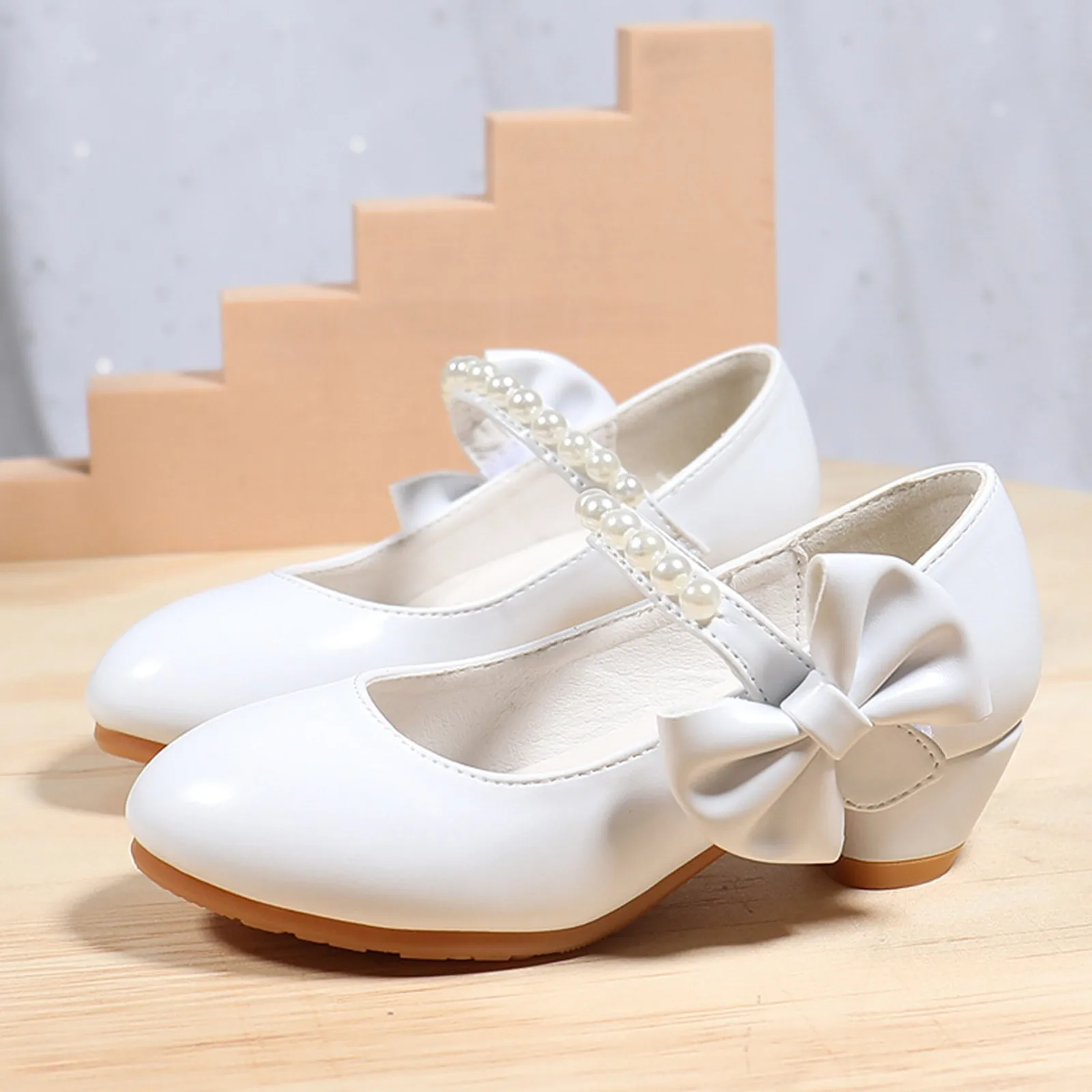 

Toddler Strap Shoes Children Shoes Children Leather Shoes White Bow Knot Spring Autumn Gir High Heel Kids Canvas Shoes Girls