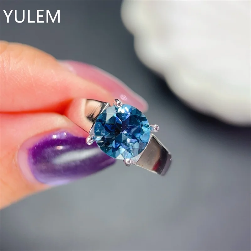 

Elegant Topaz Ring for Party 8mm Natural London Blue Topaz 925Silver Ring Sterling Silver Fine Jewelry