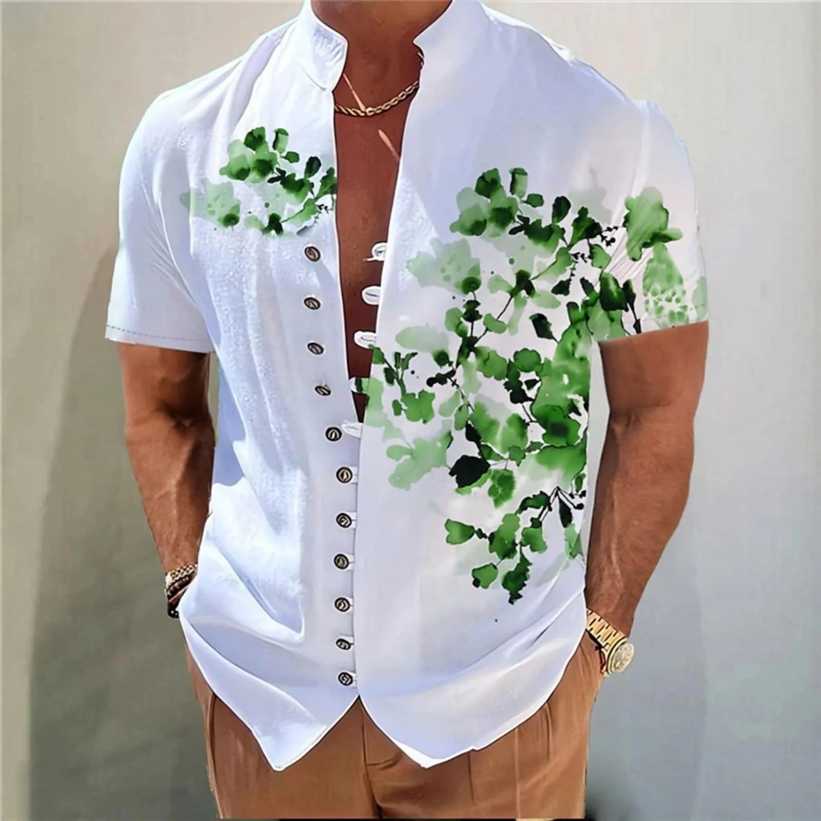 Мужская рубашка с коротким рукавом и 3d цифровой печатью 2025 с пряжкой и лацканами, винтажная мусульманская мужская одежда Y2k, удобная хлопковая брендовая рубашка
