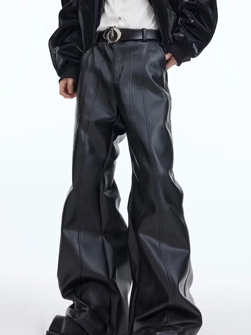 

Korean Faion High Waist Slimming Wide Leg Micro Flared Casual Leather Pants ex Long Trousers Straight Leg Jeans