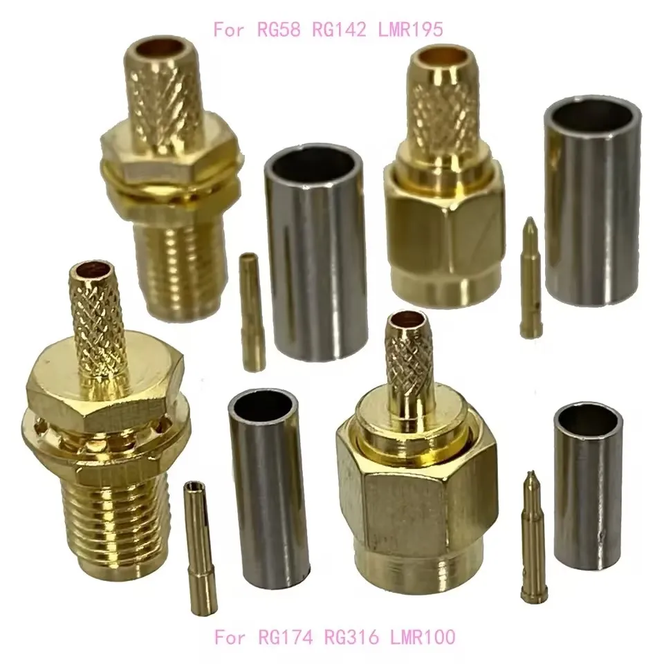 1/5/10PCS SMA Male Plug & Female Jack Bulkhead Crimp RG316 RG174 & RG58 RG142 LMR195 Cable RF Coaxial Connector Wire Terminals