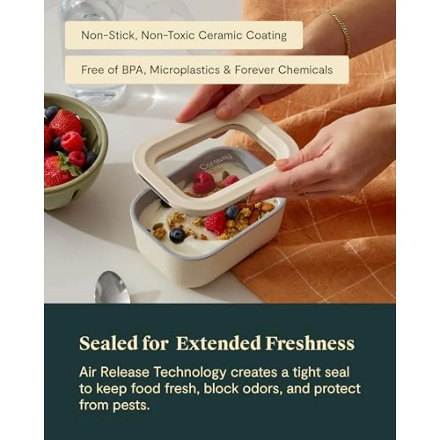 مجموعة صغيرة لتخزين الطعام مكونة من 9 قطع من حاويات تخزين زجاجية للأغذية غير سامة من السيراميك المطلي بتقنية إطلاق الهواء المدمجة #5