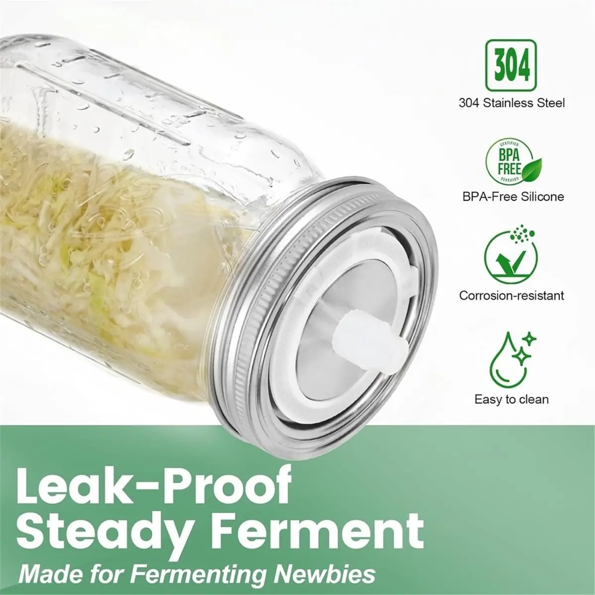 Home Tool MasonJar Fermentation Lids,4 Pc Stainless Steel Self Burping Fermentation Jar Lids Wide Mouth,for Sauerkraut