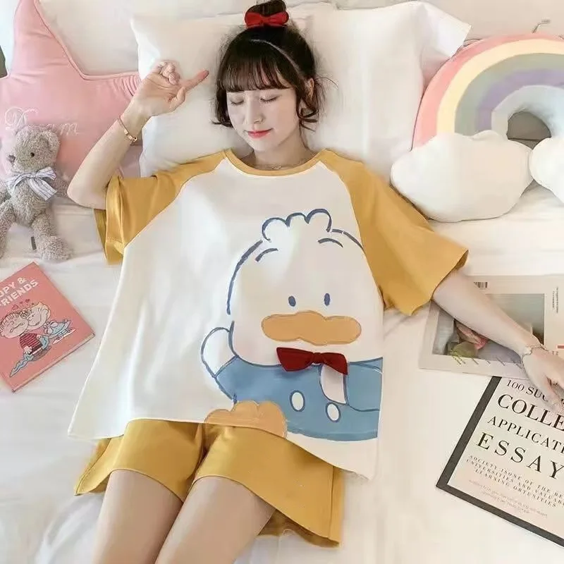 Two-Piece Sets of Pajamas Spring and Autumn New Cartoon Bear Students Wear Homewear Set Women\'s Long-Sleeved Pajamas Pullover