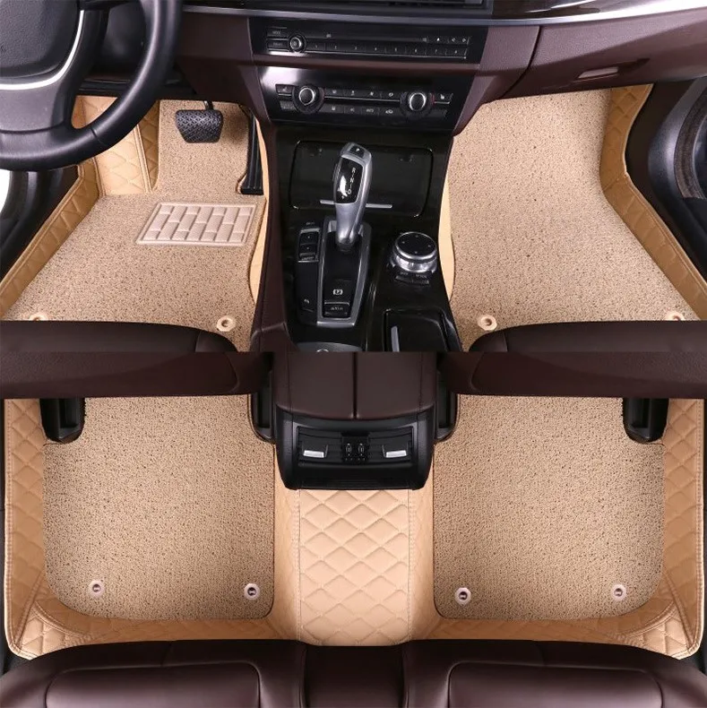 

2 layer luxury customized leather car floor carpet mat for Toyotai/ bmww x5 / Lexuss /hyundaii accent/Jeepi Wangler