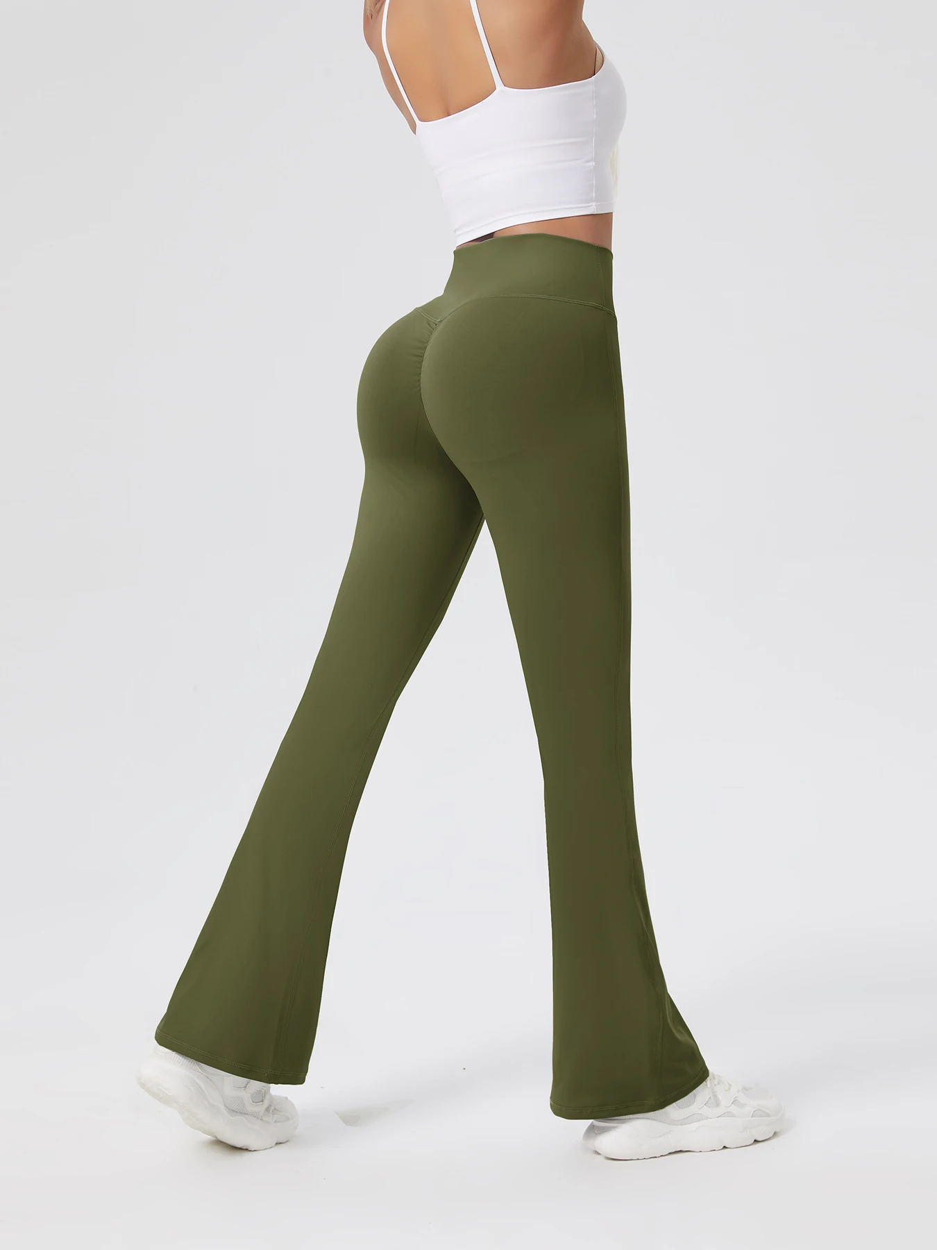 Gran oferta, mallas deportivas con fruncido en el trasero, pantalones de Yoga de Color sólido, mallas para mujer, pantalones de entrenamiento acampanados