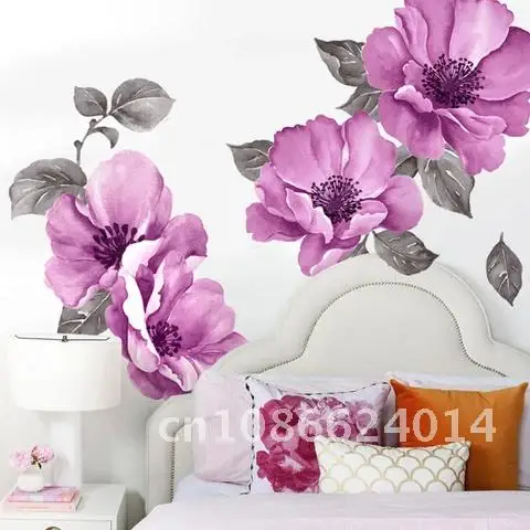 

Purple and Yellow Vinyl Wall Stickers Flowers Living Room Decals for Kids Rooms Decoration