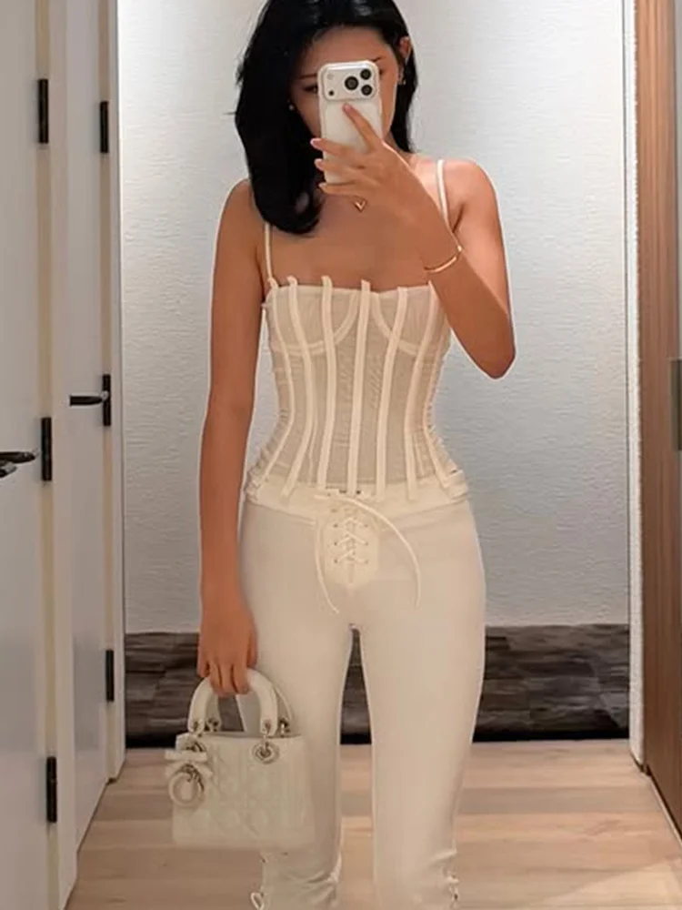 Tossy Corset Top Bustier Top Boning Spaghetti Straps Mesh Sheer Lined Bust Night Out Party Bodycon Slim Fit Structured Top 2026
