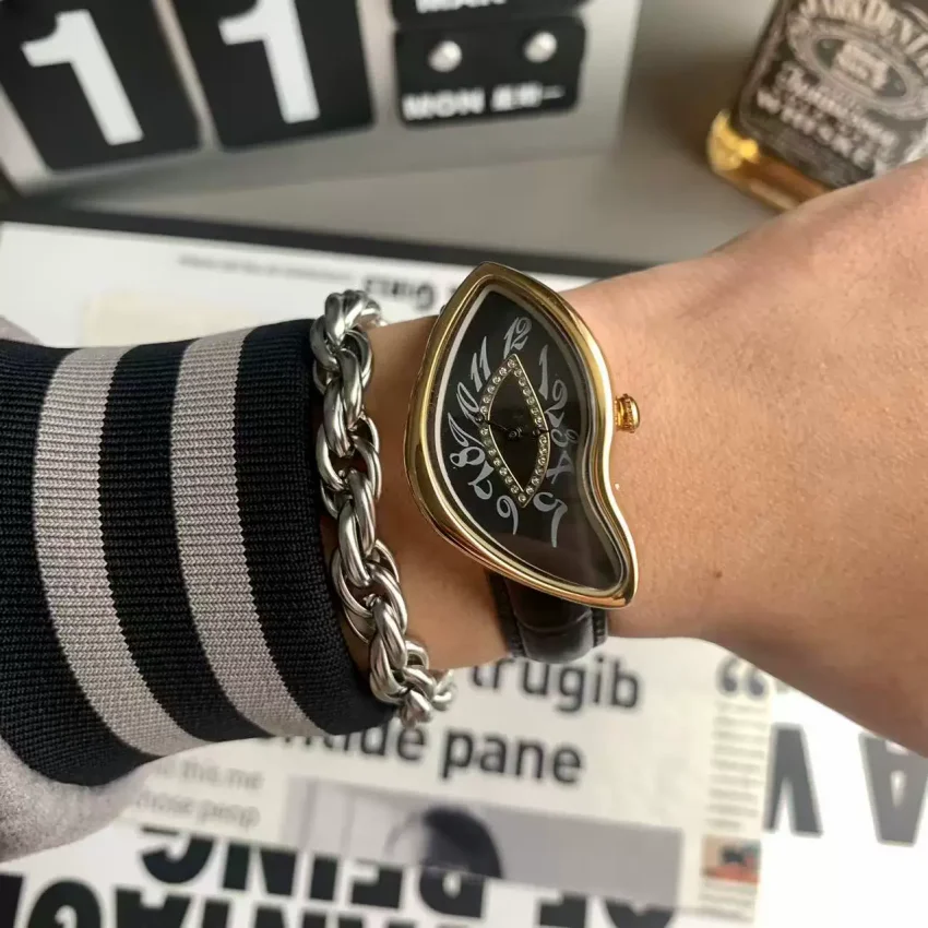 Luksusowy męski zegarek kwarcowy Vintage Cash Creative Melting Twisted Watches dla kobiet, nieregularna koperta, skórzany pasek, zegarek w stylu Y2K Ins.
