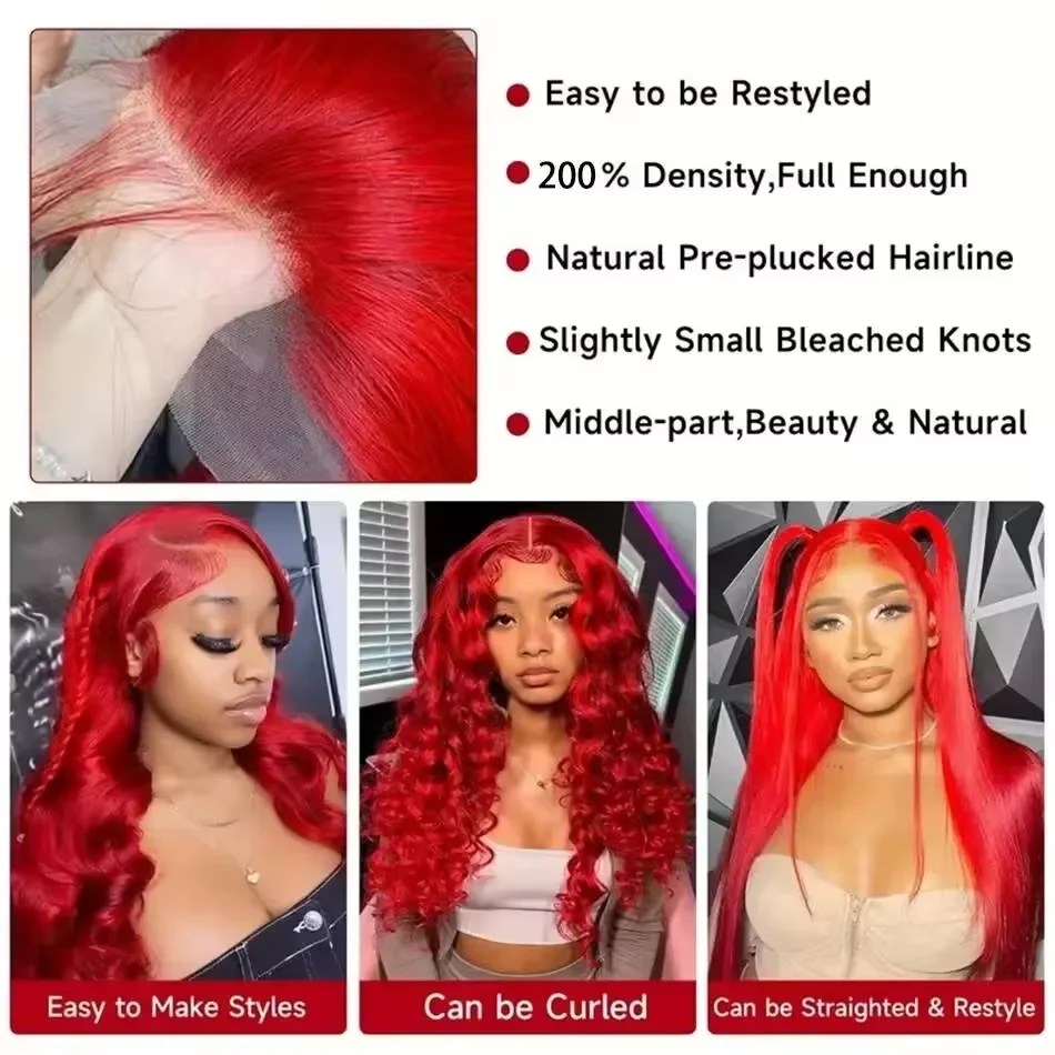 220 Density Deep Wave Red Wig Human Hair 30 Inch 13x4 Hd Lace Frontal Wig Pre Plucked Colored Curly Human Hair Wigs For Women