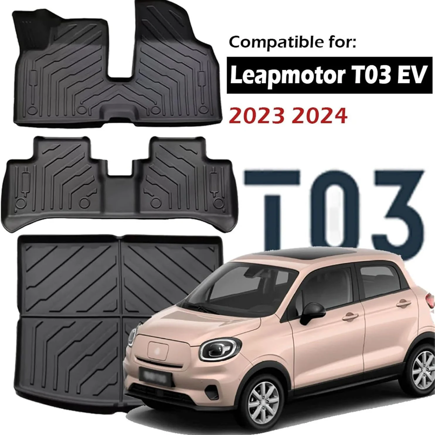 

Leapmotor T03 Custom 2021-2025 TPE Floor Mats 3D Full Set Waterproof Odorless Non Slip Foot Liners All Weather Carpet Interior﻿