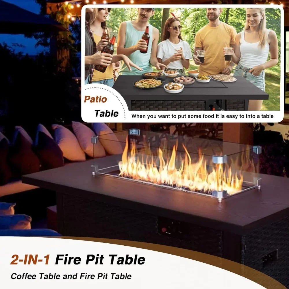 7 Pie Patio Furniture Set with Fire Pit Table, Rattan Outdoor Sectional Patio Conversation Sets with Seat Cushions