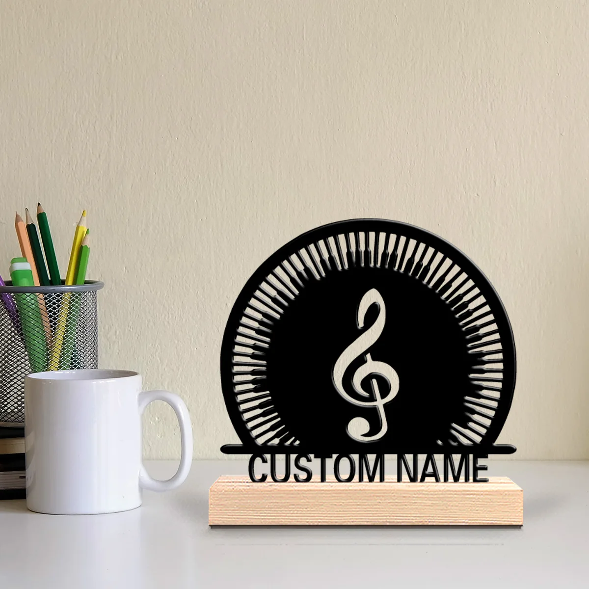 1pc Retro Personalized Custom musical spectrum Metal Statues Wooden Base Bar Decor for Kitchen Dining Room Modern Rustic Themes