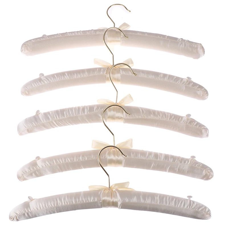 5Pcs 38cm White Satin Padded Top Hangers Clothes Coat Bridal