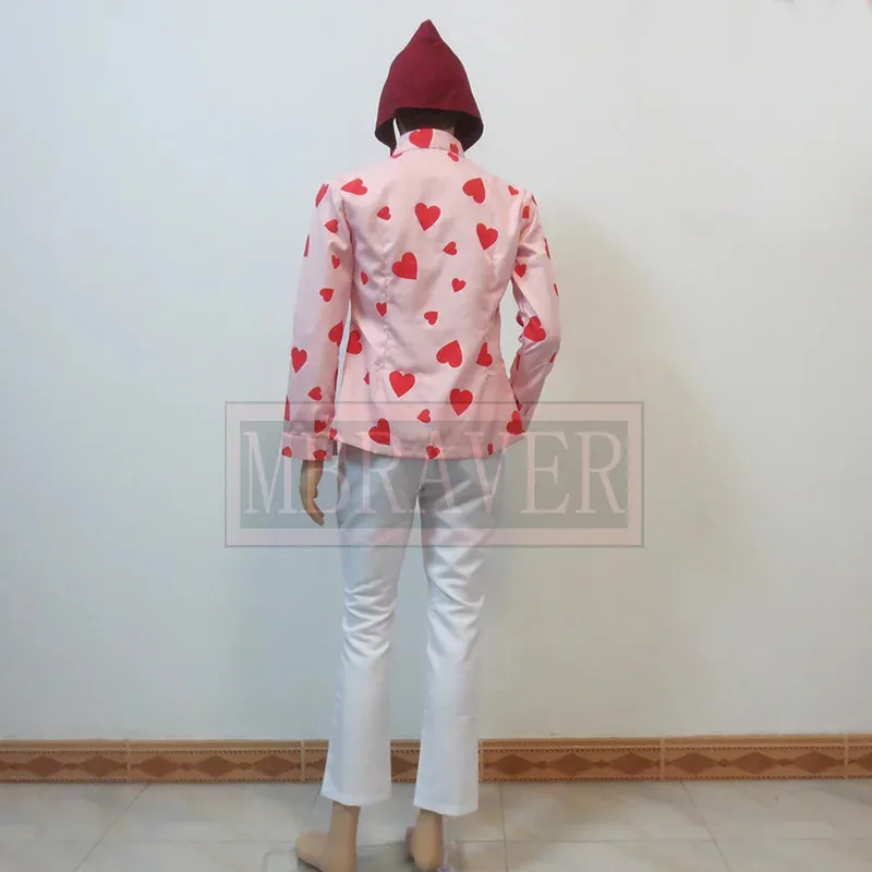 أزياء Donquixote Rosinante Corazon التأثيرية معطف الريش + قميص + بنطلون + قبعة مصنوعة حسب الطلب بأي حجم